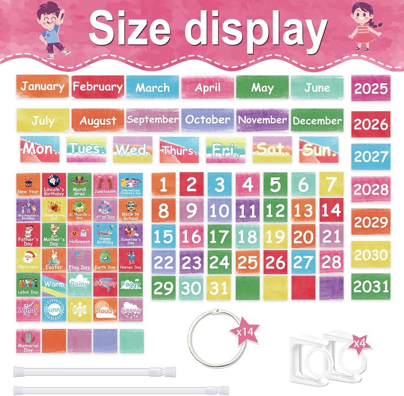 EggSun 96 Cards Classroom Bulletin Board Decorations Set for Teachers,Flip Calendar with Holder for Classroom,Adjustable Calendar,Preschool Elementary Home Decor Supplies（Watercolor） - Image 2